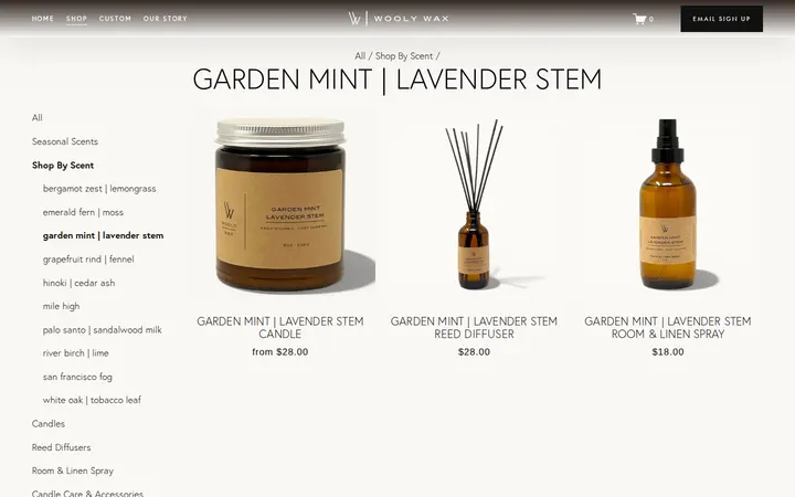 /shop/shop-by-scent/garden-mint-lavender-stem — Wooly Wax Candles