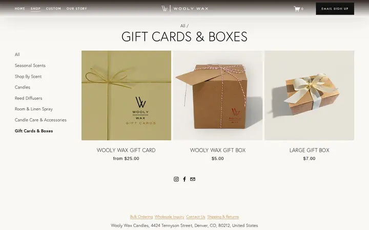 /shop/gift-cards-boxes — Wooly Wax Candles