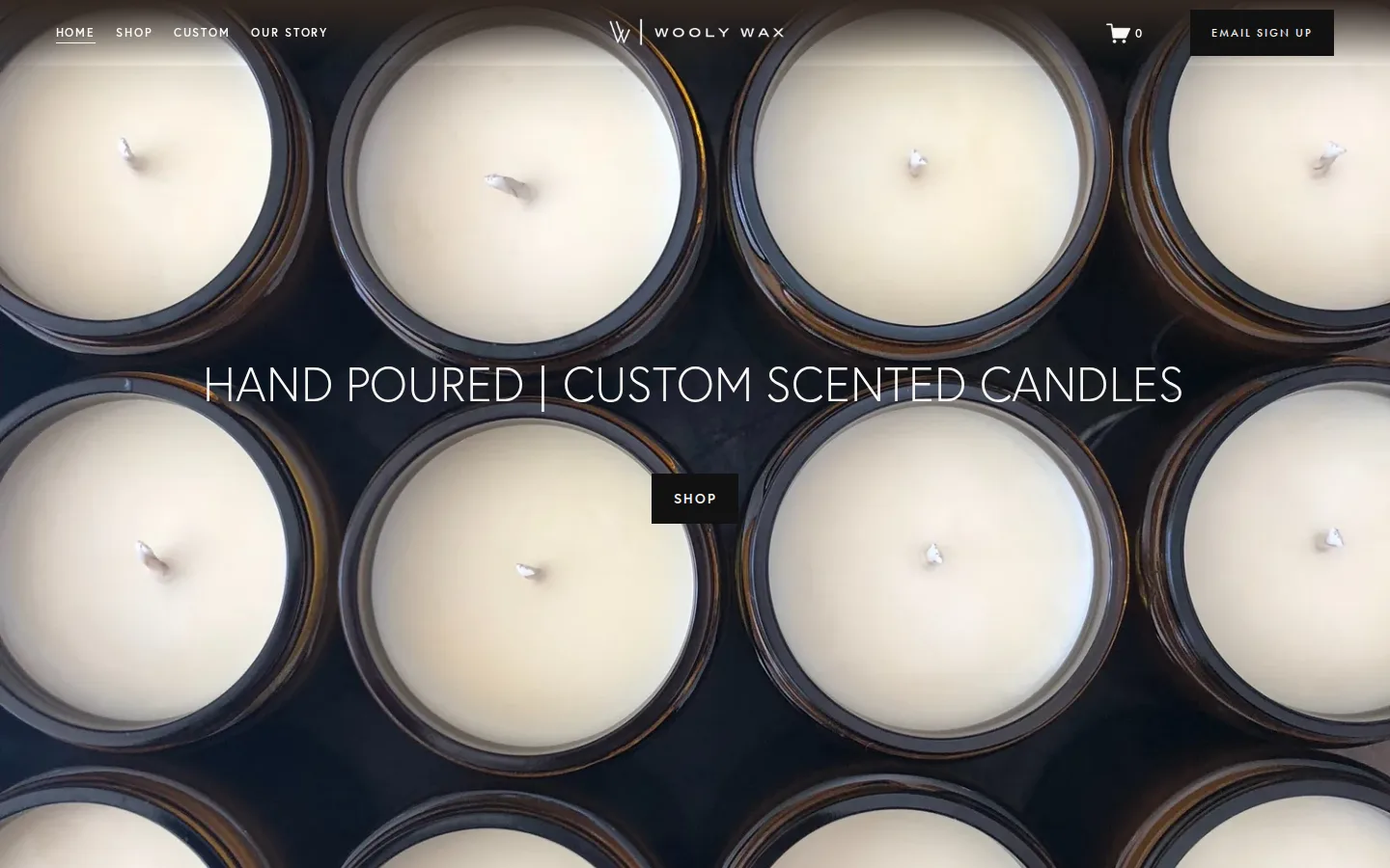 Captured website of Wooly Wax Candles