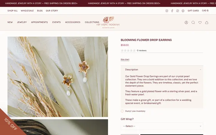 /collections/bridal-collection/products/gold-flower-drop-earring-p — hip hope hoorah