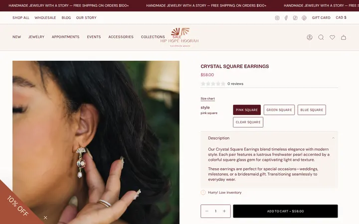 /collections/bridal-collection/products/crystal-square-earrings — hip hope hoorah