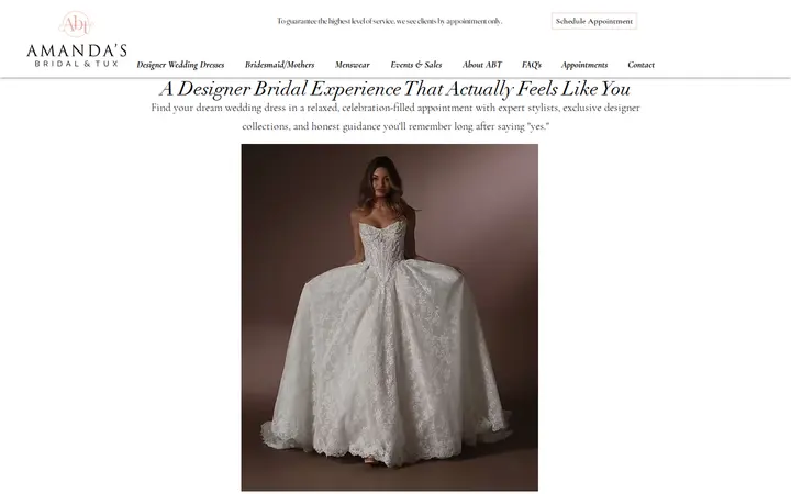 Website of Amanda's Bridal & Tux