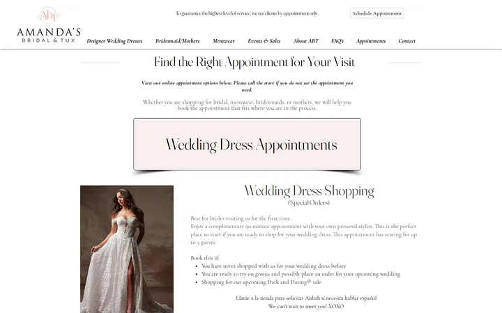 /appointmenttypes — Amanda's Bridal & Tux