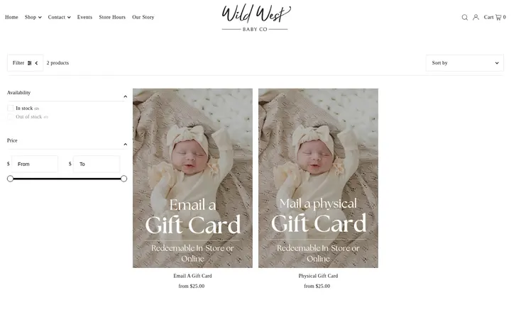 /collections/gift-cards — Wild West Baby Co
