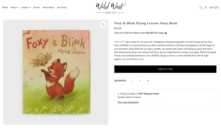 /collections/books/products/foxy-blink-flying-lessons-story-book — Wild West Baby Co