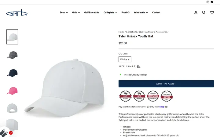 /collections/boys-headwear-and-accessories/products/tyler-white-unisex-youth-hat — Garb Inc