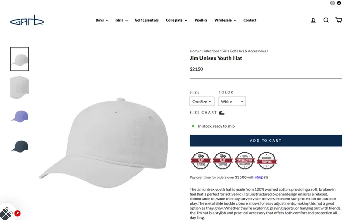 /collections/girls-headwear-and-accessories/products/jim-unisex-youth-hat — Garb Inc