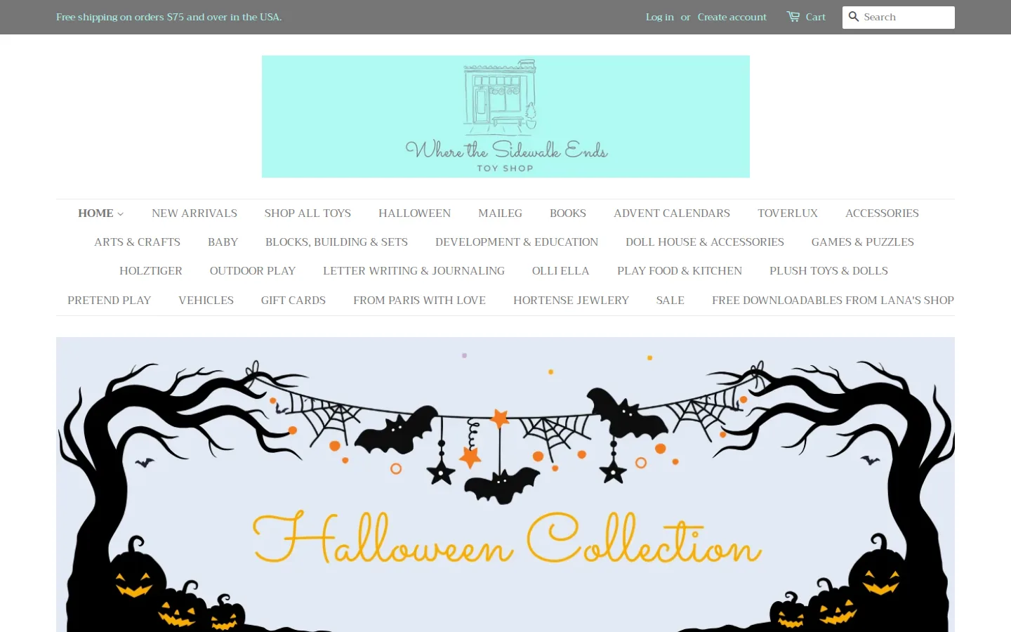 Captured website of Where The Sidewalk Ends Toy Shop