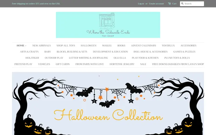 Website of Where The Sidewalk Ends Toy Shop
