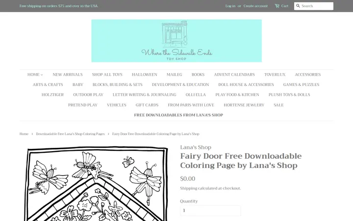 /collections/downloadable-free-lanas-shop-coloring-pages/products/fairy-door-downloadable-free-lanas-shop-coloring-page — Where The Sidewalk Ends Toy Shop