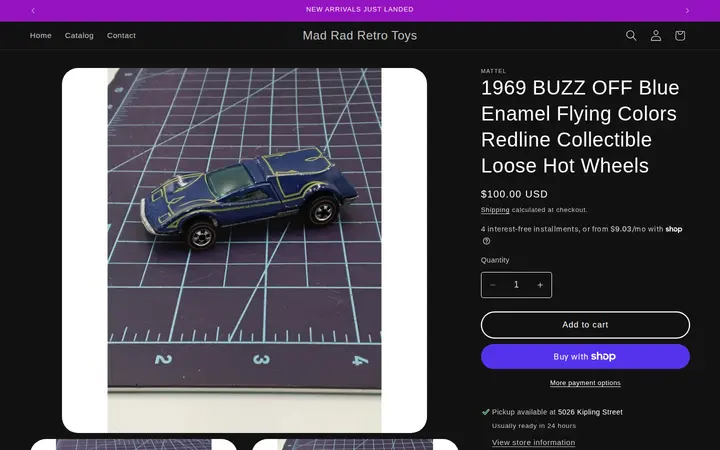 /products/1969-buzz-off-blue-enamel-flying-colors-redline-collectible-loose-hot-wheels — Mad Rad Retro Toys