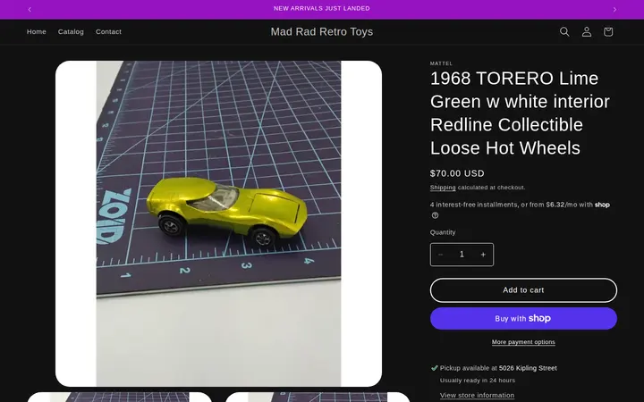 /products/1968-torero-lime-green-w-white-interior-redline-collectible-loose-hot-wheels — Mad Rad Retro Toys