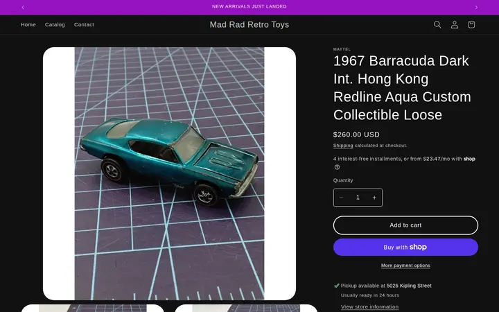 /products/1967-barracuda-dark-int-hong-kong-redline-aqua-custom-collectible-loose — Mad Rad Retro Toys
