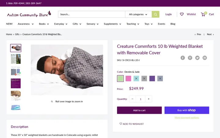 /collections/gifts/products/creature-commforts-10-lb-weighted-blanket-with-removable-cover — Autism Community Store