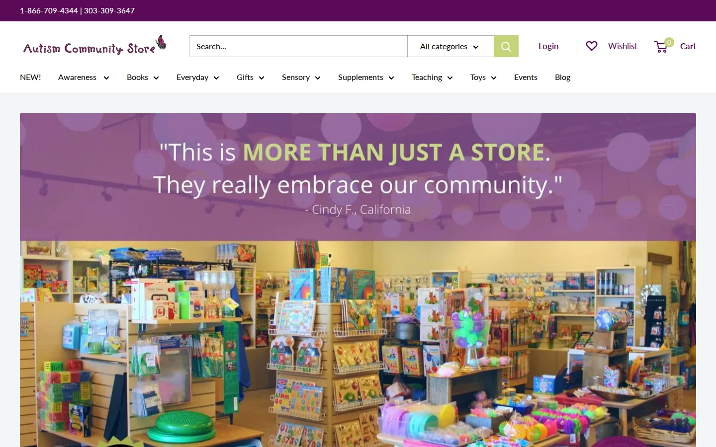 Captured website of Autism Community Store