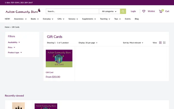 /collections/gift-cards — Autism Community Store