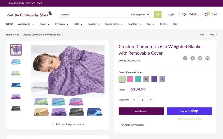 /collections/gifts/products/creature-commforts-6-lb-weighted-blanket-with-removable-cover — Autism Community Store