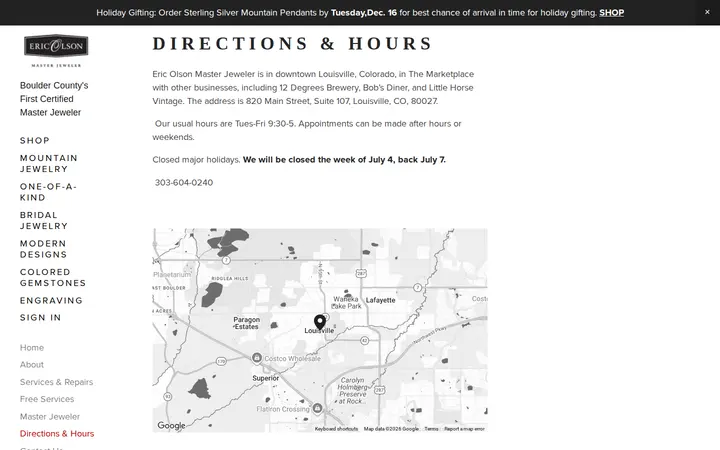/directions-hours — Eric Olson Master Jeweler