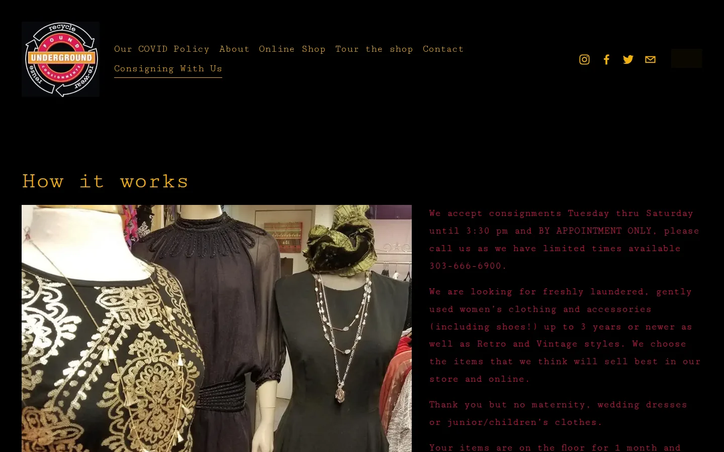 Captured website of Found Underground Consignment
