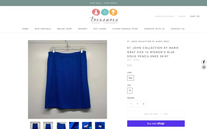 /collections/womens-clothing/products/st-john-collection-by-marie-gray-size-16-womens-blue-solid-pencil-knee-skirt — Treasures Upscale Consignment