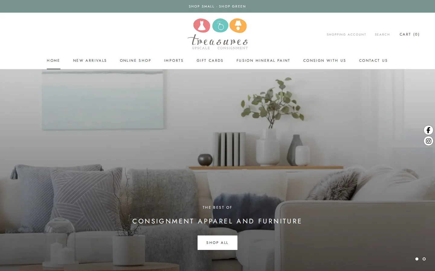 Captured website of Treasures Upscale Consignment