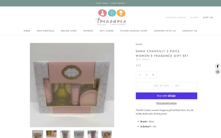 /collections/gifts-1/products/dana-chantilly-5-piece-womens-fragance-gift-set — Treasures Upscale Consignment