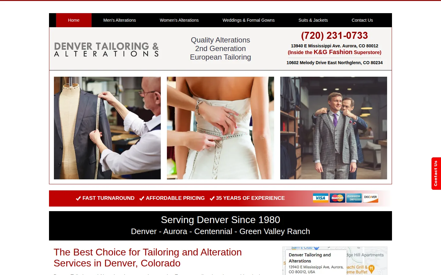 Captured website of Denver Tailoring and Alterations