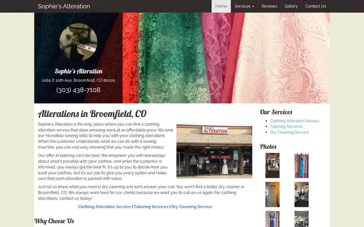 Website of Sophie's Alteration