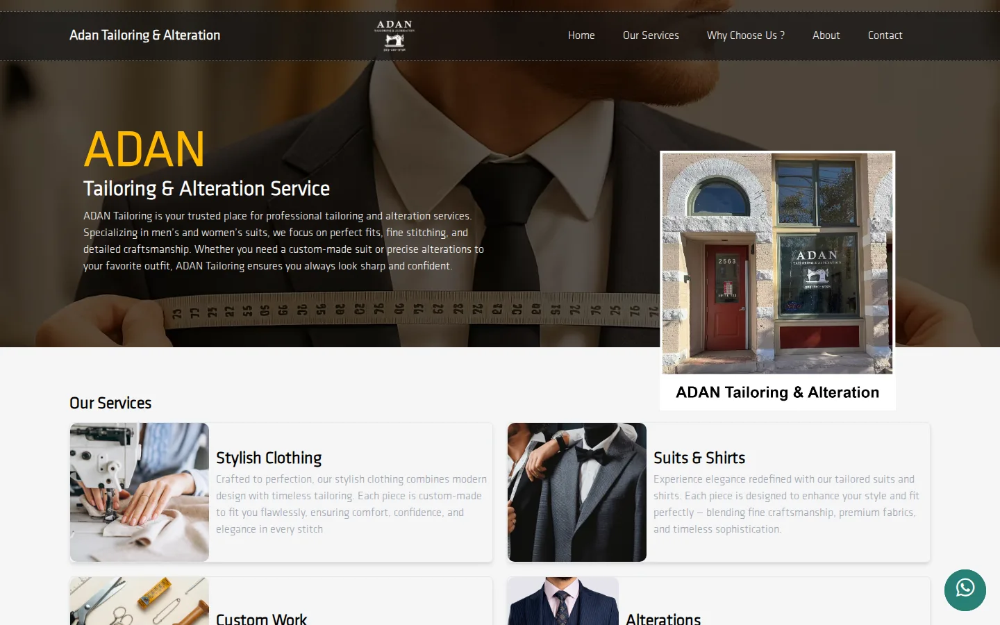 Captured website of Adan Tailoring and Alteration