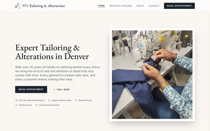 Website of 99's Tailoring & Alterations