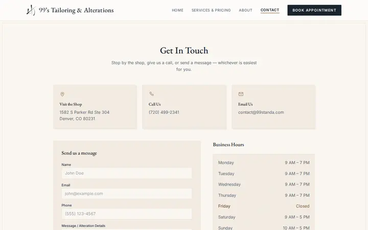 /contact — 99's Tailoring & Alterations