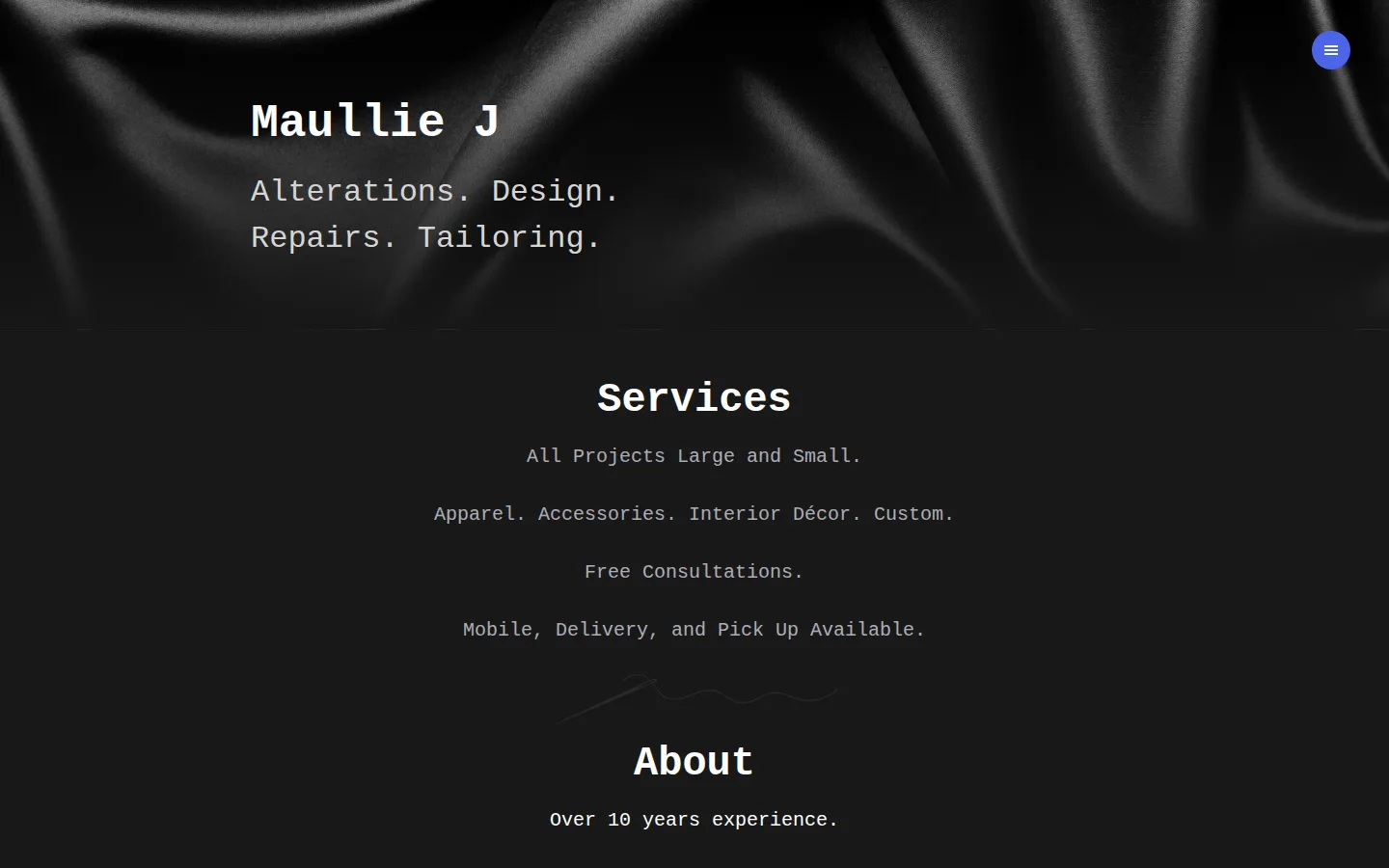 Captured website of Maullie J Alterations and Design