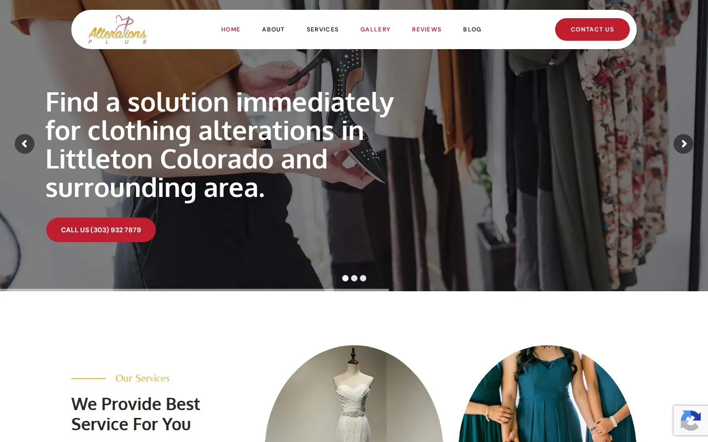 Captured website of Alterations Plus