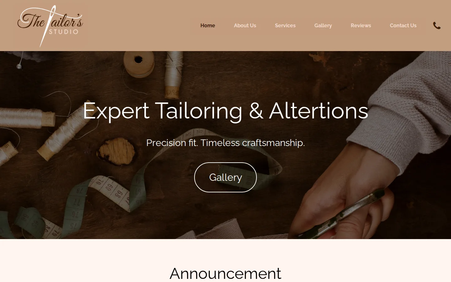 Captured website of The Tailor’s Studio