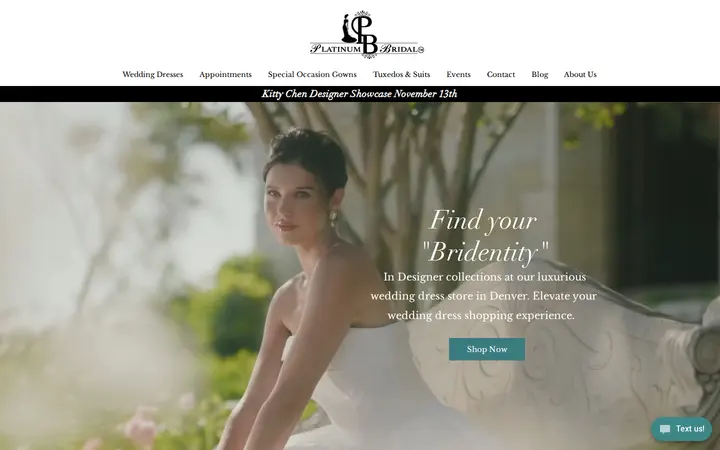Website of Platinum Bridal Colorado