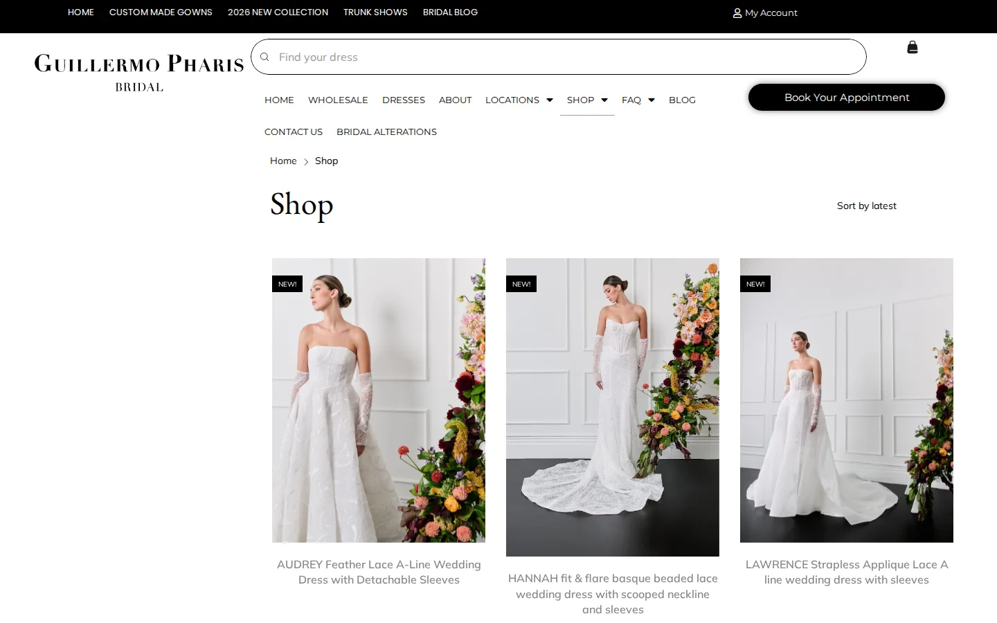 Captured website of GUILLERMO PHARIS BRIDAL