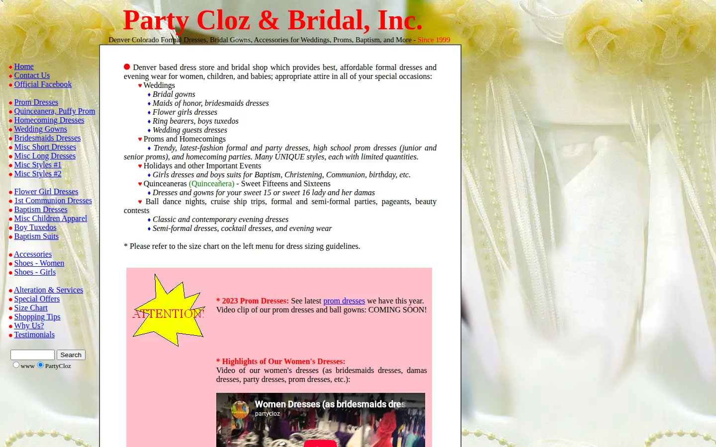 Captured website of Party Cloz & Bridal
