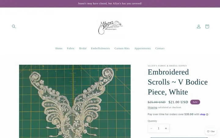/products/embroidered-scrolls-organza-pair-1 — Allyn's Fabric and Bridal
