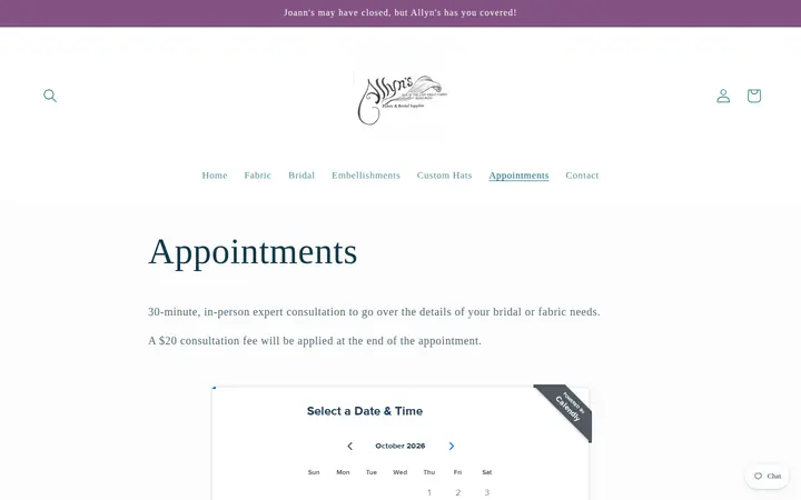 /pages/appointments — Allyn's Fabric and Bridal