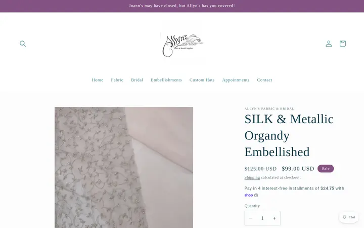 /products/silk-metallic-organdy-embellished — Allyn's Fabric and Bridal