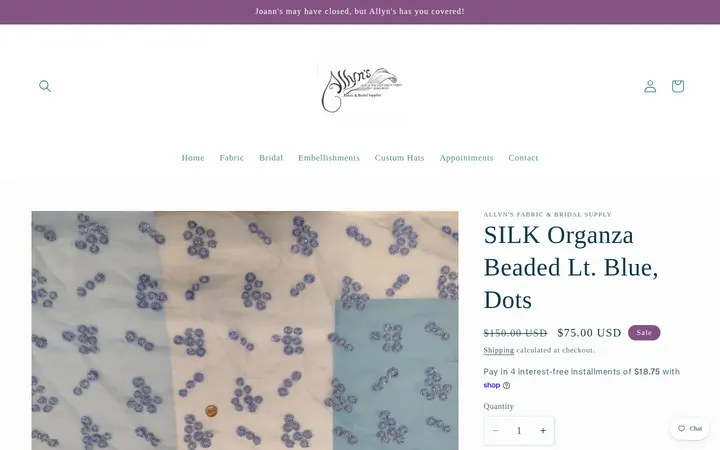 /products/silk-organza-beaded-lt-blue — Allyn's Fabric and Bridal