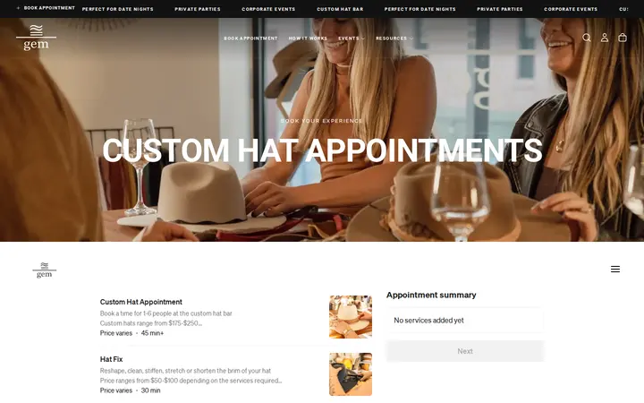/pages/reservations — Gem Hats