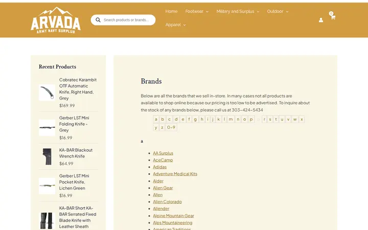 /brands — Arvada Army Navy Surplus