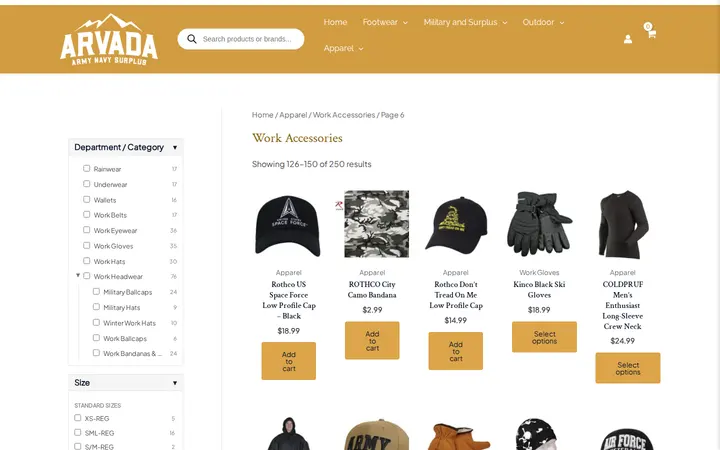 /product-category/arvada-surplus-apparel/workwear-accessories/page/6 — Arvada Army Navy Surplus