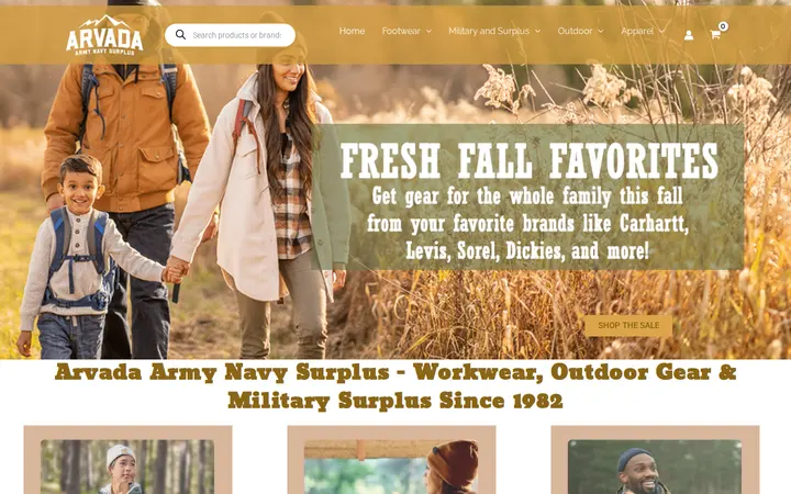 Website of Arvada Army Navy Surplus