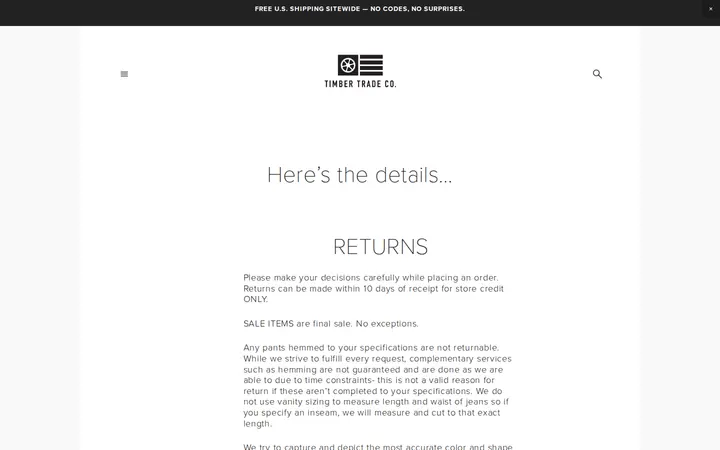 /return-policy — Timber Trade Company