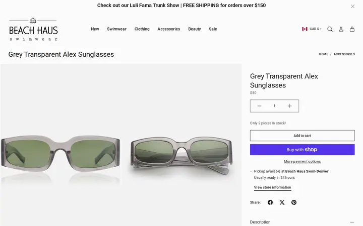/en-ca/collections/accessories/products/grey-transparent-alex-sunglasses — Beach Haus Swimwear