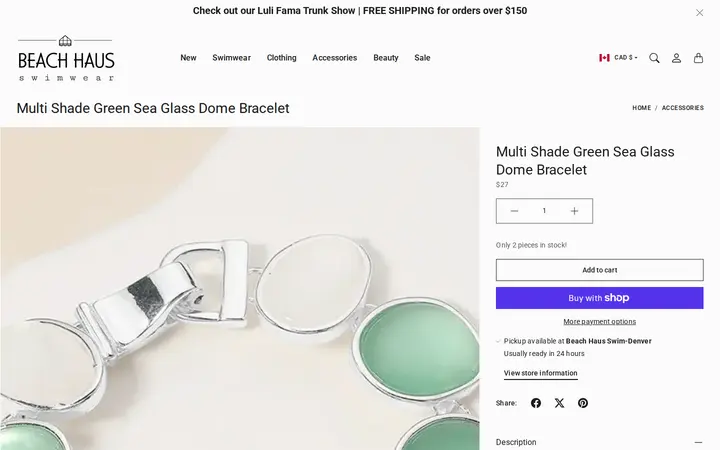 /en-ca/collections/accessories/products/multi-shade-green-sea-glass-dome-bracelet — Beach Haus Swimwear
