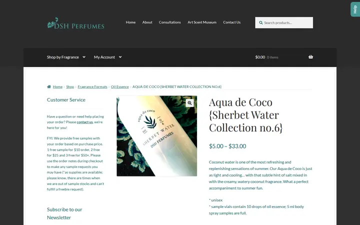 /shop/aqua-de-coco-sherbet-water-collection-no-6 — The Essense Studio / DSH Perfumes