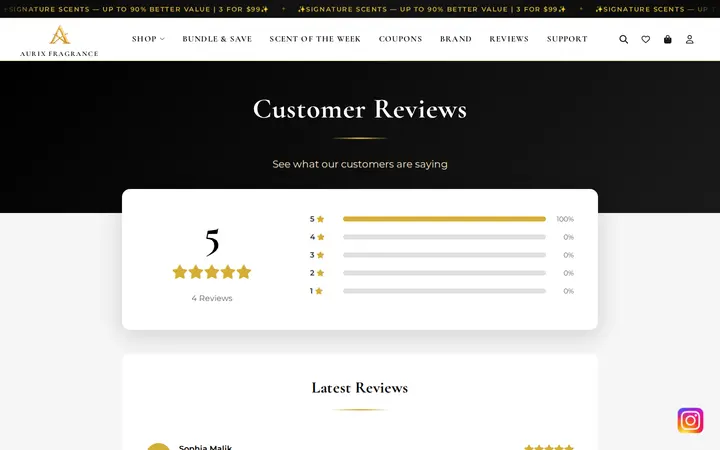 /reviews — Aurix fragrance